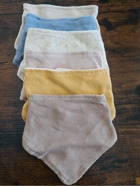 chick Pea Corduroy Bandana Bib Set in Blue, Cream, Pink, Yellow, Brown